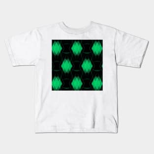 overlapping green diamond shape repeating on black background Kids T-Shirt